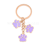 Alloy Enamel Keychains, Paw Print, with Iron Rings, Lilac, 70mm(KEYC-YW00198-04)