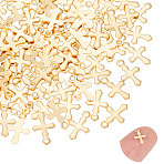 100Pcs 304 Stainless Steel Tiny Cross Charms, Golden, 9x6x0.4mm, Hole: 0.9mm(FIND-UN0004-03)