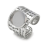 304 Stainless Steel Cuff Ring Components, Round Bezel Pad Ring Setting, Stainless Steel Color, 17mm,18mm, Tray Size: 12mm(SA-CBA37BC-15C-P)