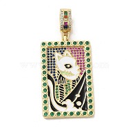 Brass Micro Pave Cubic Zirconia Pendants with Enamel, 
Rectangle, Colorful, 42x25x3mm, Hole: 9x6mm(KK-H458-04G-05)