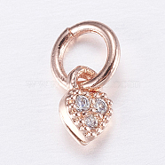 Brass Micro Pave Cubic Zirconia Charms, Heart, Rose Gold, 5x3.5x1.5mm, Hole: 3mm(ZIRC-E135-29RG)