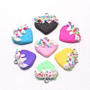 Handmade Polymer Clay Pendants, Heart, Mixed Color, 22~25x22~24x4~6mm, Hole: 2mm(CLAY-Q240-006)