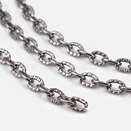 Iron Textured Cable Chains, Unwelded, with Spool, Lead Free, Oval, Gunmetal, 5x3.5x1mm(CH-S065-B-LF)