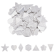 56Pcs 7 Style 304 Stainless Steel Pendants, Star & Rhombus, Heart & Triangle, Stainless Steel Color, 21.5~32x18~26.5x1mm, Hole: 1.4~1.6mm, 8pcs/style(STAS-FH0001-99)