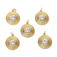 Brass Micro Pave Cubic Zirconia Pendants, Long-Lasting Plated, Cadmium Free & Lead Free, Flat Round, Real 18K Gold Plated, 19x17x4mm, Hole: 3.4mm(X-ZIRC-P092-016G-RS)