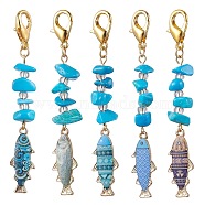 Alloy Enamel Pendant Decorations, with Zinc Alloy Lobster Claw Clasps and Synthetic Turquoise Beads, Fish, Mixed Color, 73mm(HJEW-JM01729)