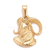 Ion Plating(IP) 304 Stainless Steel Pendants, Textured, Constellation/Zodiac Sign, Aries, 30x28.5x3.4mm, Hole: 10x4.5mm(X-STAS-D165-14G-03)