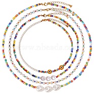 4Pcs 4 Style Natural Pearl & Glass Seed Beaded Necklaces Set with Evil Eye for Women, Mixed Color, 15.16~21.85 inch(38.5~55.5cm)(NJEW-SW00013)