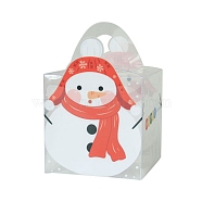 Square Transparent PVC Bakery Bakery Boxes, Christmas Theme Gift Box, for Mini Cake, Cupcake, Cookie Packing, Snowman Pattern, 90x90x140mm(BAKE-PW0007-136D)