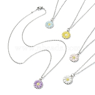 Alloy Enamel Sunflower Pendant Necklace with 304 Stainless Steel Chains, Mixed Color, 17.20~17.56 inch(43.7~44.6cm)(NJEW-JN04412-02)