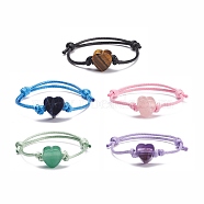 Natural Stone Heart Braided Cord Bracelet, Adjustable Friendship Bracelet for Women, Inner Diameter: 2-1/8~3 inch(5.4~7.6cm) (BJEW-JB07685)