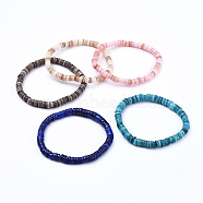 Natural Shell Stretch Beaded Bracelets, Dyed, Nuggets, Mixed Color, Inner Diameter: 2-1/8 inch(5.3cm)(BJEW-JB05183)