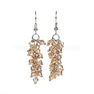Glass Dangle Earrings, Cluster Earrings, with Platinum Tone Brass Hooks & Cardboard Jewelry Set Boxes, Goldenrod, 59mm, Pin: 0.6mm(EJEW-JE03094-03)