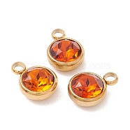 Ion Plating(IP) 304 Stainless Steel with K9 Glass, Real 18K Gold Plated, Dark Orange, 13.5x10x6.5mm, Hole: 2.5mm(STAS-K239-01G-11)