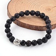 Buddha Head Natural Lava Rock Beaded Stretch Bracelets, with Tibetan Style Alloy Beads, 55mm(BJEW-JB02230-03)