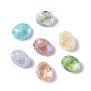 Crackle Moonlight Style Glass Rhinestone Cabochons, Flat Back & Back Plated, Oval, Mixed Color, 10x8x4mm(RGLA-J020-B-IO)
