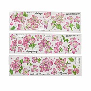 3Pcs 3 Styles Flower PET Waterproof Stickers Sets, Adhesive Decals for DIY Scrapbooking, Photo Album Decoration, Camellia, 210x60x0.1mm, 3pcs/set(STIC-C008-02A)