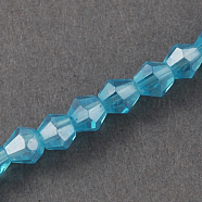 Glass Beads Strands, AB Color Plated, Faceted, Bicone, Deep Sky Blue, 2x3mm, Hole: 0.5mm, about 200pcs/strand, 16.5 inch(EGLA-S056-2mm-03)