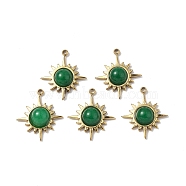 Vacuum Plating 201 Stainless Steel Natural Malaysia Jade Charms, Real 18K Gold Plated, Sun, 15x12.5x4mm, Hole: 1.4mm(STAS-C064-VC941)