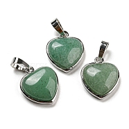 Natural Green Aventurine Pendants, Heart Charms with Platinum Plated Brass Snap on Bails, 20.5x17.5x7mm, Hole: 4x8mm(G-I358-A23)