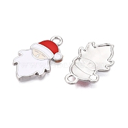 Christmas Theme Alloy Enamel Pendants, Cadmium Free & Lead Free, Platinum, Santa Claus, 24x14.5x2mm, Hole: 2mm(ENAM-T020-10Z)