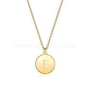 Brass Initial Pendant Necklace, with Cable Chains, Flat Round, Letter F, Golden, 16.14 inch(41cm), 2mm(NJEW-BB35341-F)