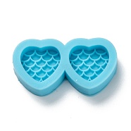 DIY Pendant Silicone Molds, for Earring Makings, Resin Casting Molds, For UV Resin, Heart with Scales Pattern, Deep Sky Blue, 16x31x6mm, Inner Diameter: 11x12mm(DIY-G042-36)