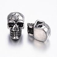 304 Stainless Steel Beads, Skull, Antique Silver, 14x9x8mm, Hole: 2mm(STAS-E131-34AS)