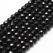 Natural Black Onyx Beads Strands, Grade A, Faceted, Round, 4mm, Hole: 1mm, about 96pcs/strand, 14.9 inch~15.1 inch(G-D840-22-4mm)