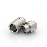 304 Stainless Steel Matte Surface Magnetic Clasps with Glue-in Ends, Barrel, Stainless Steel Color, 16x7mm, Hole: 3mm(STAS-O042-A-24)