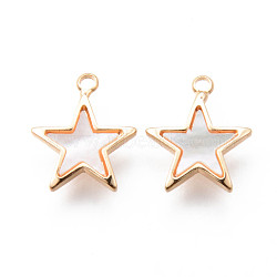 Brass Charms, with Shell, Star, Real 18K Gold Plated, Nickel Free, Seashell Color, 13.5x11.5x2mm, Hole: 1.5mm(KK-R116-011-NF)