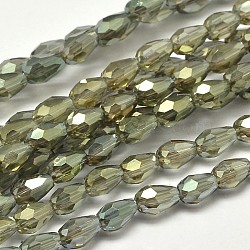 Faceted Teardrop Full Rainbow Plated Glass Bead Strands, Dark Khaki, 5x3mm, Hole: 1mm, about 100pcs/strand, 17.7 inch~19.6 inch(EGLA-J132-FR10)