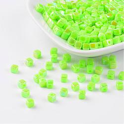 Eco-Friendly Poly Styrene Acrylic Beads, AB color, Cube, Yellow Green, 4x4mm, Hole: 1mm, about 8000pcs/500g(PL337AB-6)