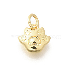 Brass Pendants, with Jump Ring, Long-Lasting Plated, Lead Free & Cadmium Free, Paw Print Charms, Real 18K Gold Plated, 9.5x10x3.5mm, Hole: 3.5mm(KK-L225-007G-02)