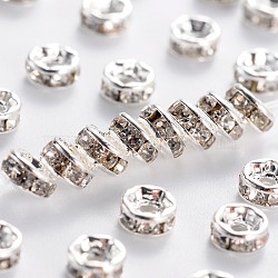 Brass Grade A Rhinestone Spacer Beads, Silver Color Plated, Nickel Free, Crystal, 4x2mm, Hole: 0.8mm(RSB034NF-01)