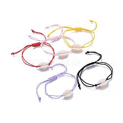 Adjustable Nylon Thread Braided Bead Bracelets, with Natural Cowrie Shell Beads, Mixed Color, 32.1cm(BJEW-JB05119)