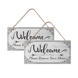 Natural Wood Hanging Wall Decorations, with Jute Twine, Rectangle, Silver, Word, 15x30x0.5cm(HJEW-WH0015-048)