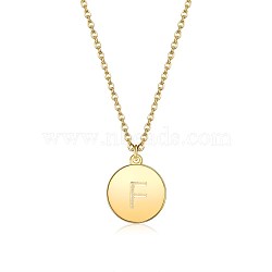 Brass Initial Pendant Necklace, with Cable Chains, Flat Round, Letter F, Golden, 16.14 inch(41cm), 2mm(NJEW-BB35341-F)
