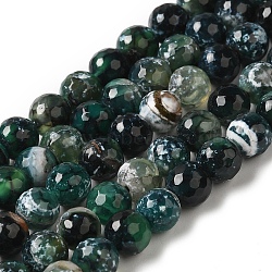 Dyed & Heated Natural Fire Crackle Agate Beads Strands, Faceted, Round, Dark Green, 8mm, Hole: 1.2mm, about 49pcs/strand, 14.84''(37.7cm)(X-G-P539-B01-11)