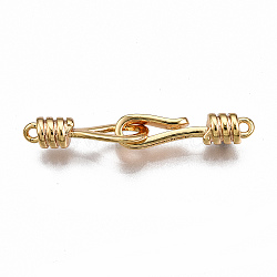 Brass Hook and S-Hook Clasps, Nickel Free, Real 18K Gold Plated, 32mm long, Clasps: 18x4.5x4mm, Hole: 1mm, Pendants: 16x6x4mm, Hole: 1.2mm(X-KK-T063-70G-NF)