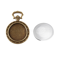 Pendant Making Sets, with Alloy Pendant Cabochon Settings and Glass Cabochons, Flat Round, Nickel Free, Antique Bronze, Tray: 20mm, 39x27x3mm, Hole: 3x9mm, 19.5~20x5.5mm(DIY-X0288-94AB-NF)
