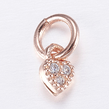 Brass Micro Pave Cubic Zirconia Charms, Heart, Rose Gold, 5x3.5x1.5mm, Hole: 3mm