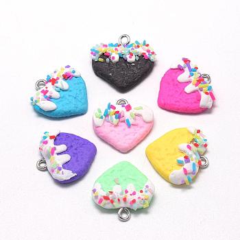 Handmade Polymer Clay Pendants, Heart, Mixed Color, 22~25x22~24x4~6mm, Hole: 2mm