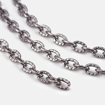 Iron Textured Cable Chains, Unwelded, with Spool, Lead Free, Oval, Gunmetal, 5x3.5x1mm