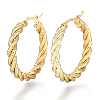 304 Stainless Steel Hoop Earring, Hypoallergenic Earrings, with Ear Nut, Textured, Twisted Ring Shape, Golden, 30x4mm, Pin: 0.5x1mm