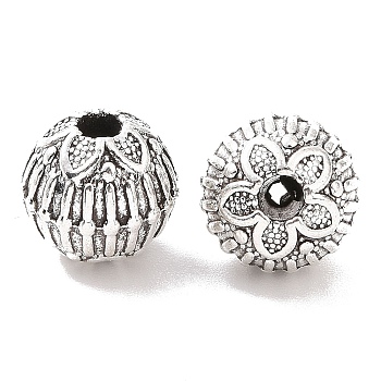 Tibetan Style Alloy Beads, Rondelle with Flower, Antique Silver, 9.5x9mm, Hole: 2.3mm, about 416pcs/1000g