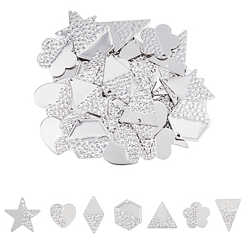 56Pcs 7 Style 304 Stainless Steel Pendants, Star & Rhombus, Heart & Triangle, Stainless Steel Color, 21.5~32x18~26.5x1mm, Hole: 1.4~1.6mm, 8pcs/style