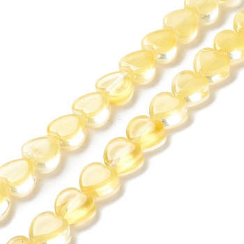 Transparent Glass Beads Strand, Heart, Yellow, 9.5~10x10x3.5~4.5mm, Hole: 0.8~1mm, about 35pcs/strand, 13.15~13.31 inch(33.4~33.8cm)