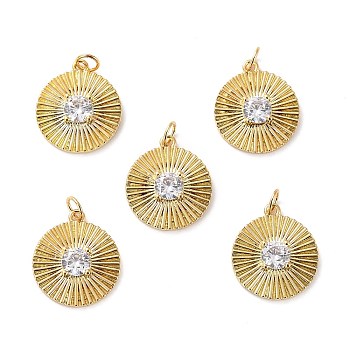 Brass Micro Pave Cubic Zirconia Pendants, Long-Lasting Plated, Cadmium Free & Lead Free, Flat Round, Real 18K Gold Plated, 19x17x4mm, Hole: 3.4mm