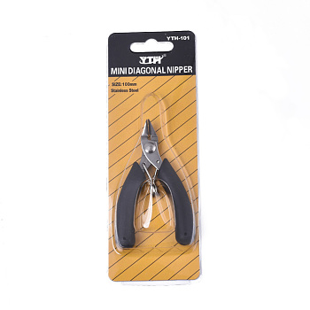 Stainless Steel Mini Diagonal Cutting Pliers, Flush Cutter, Ferronickel, with PVC Handle, Black, 9x7.5x1.2cm